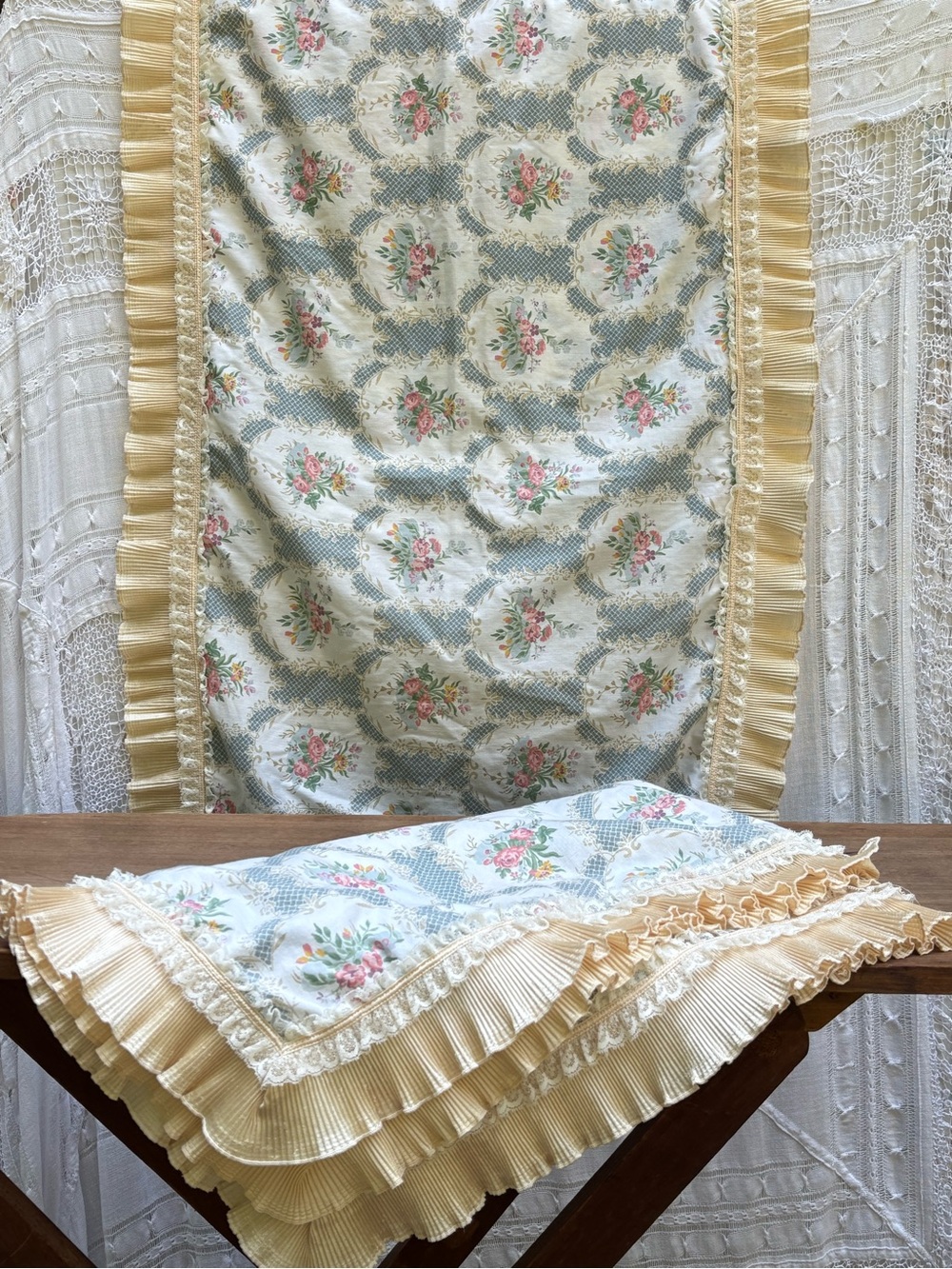 Victorian Set of 2 Pillow Cases/Shames  King with lace and ruffles